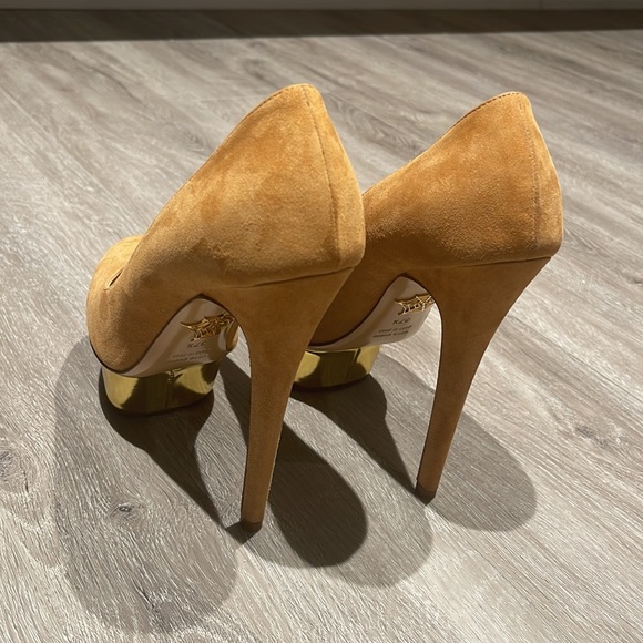 [Charlotte Olympia] Dolly Suede Pumps in Blush and Gold (Sz 37.5) - Picture 8 of 8